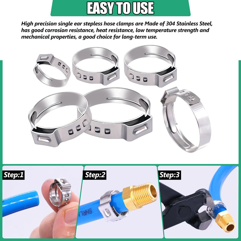 Twidec/48PCS 3/8",1/2",3/4",5/8",1" PEX Cinch Clamps Kit 5 size,Stainless Steel Pex Crimp Rings,Single Ear Hose Clamps For Pex Pipe Fitting Connections N-058-48PCS 48PCS Kit