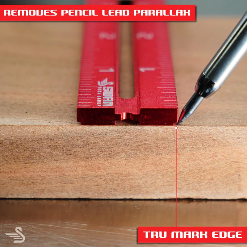 RED Tail Ruler Set - Woodworking Ruler Layout Tool, Precision Measuring in 4", 6" and 12" Lengths, Works with Swan Tool Group Ruler Squares: Ridgway, Merlin, or Offset Rulers