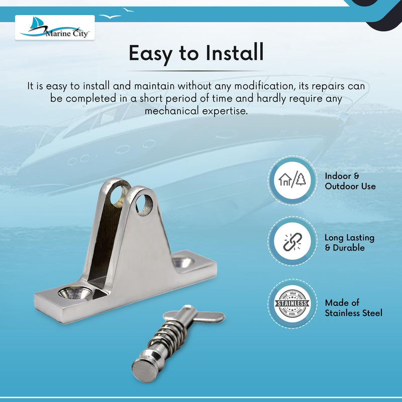 Marine City 316 Stainless Steel Bimini Top Deck Hinge Swivel Mount with Removable Pin – Side Mount Boat Bimini Hardware for Marines, Yachts and Ships (Pack of 2)