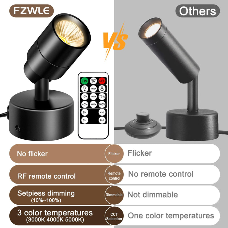 2 Pack Dimmable Spot Lights Indoor with Timer and Remote, 3000K/4000K/5000K Adjustable LED Up Lights,3W Plant Spotlight Indoor Uplighting, Indoor Accent Light for Plants