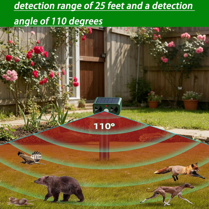Upgraded Solar Ultrasonic Animal Deterrent, Deer Repellent Devices Waterproof, Cat Repellent Outdoor with Motion Detection Anti Barking Device, Animal Repeller for Yard