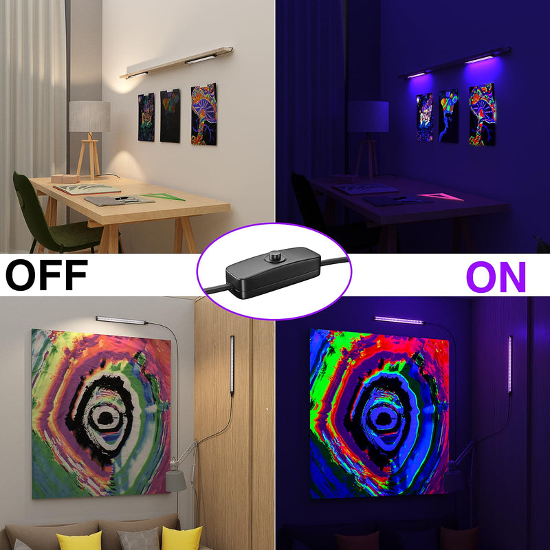Onforu 2 Pack 10W LED Black Light Bar, 1ft, USB Blacklight Tube, Blacklight Bars with Switch, Black Light for Fluorescent Tapestry Poster, Cabinet, Glow Party, Halloween, Body Paint