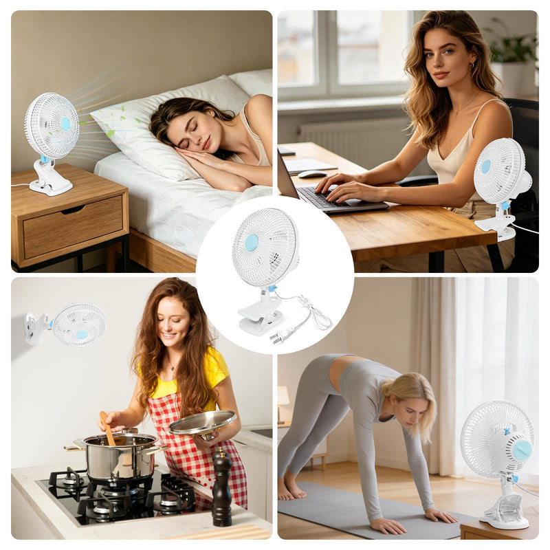 Clip On Fan, AC 110V 8.66inch Adjustable Clip Table Fan, Quiet Clamp Fan White