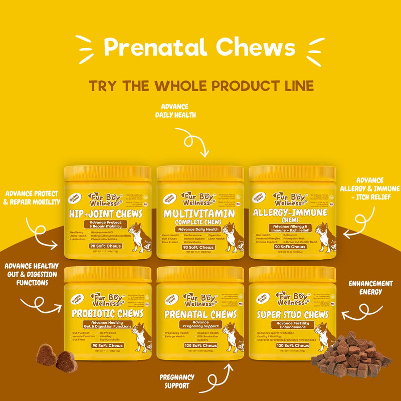 Dog Prenatal Vitamins for Pregnant & Nursing Dogs - Supports Healthy Pregnancy, Puppy Growth & Lactation - with Folic Acid, Iron & Calcium - 120 Soft Chews