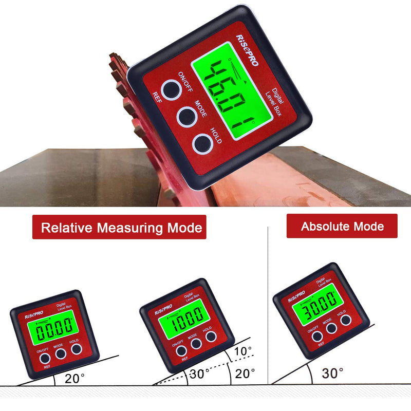 Digital Level Box Angle Gauge Protractor Inclinometer Bevel Box with Magnet Base & Large LCD Backlight, Calculating for Carpentry, Building, Masonry, Automobile Red