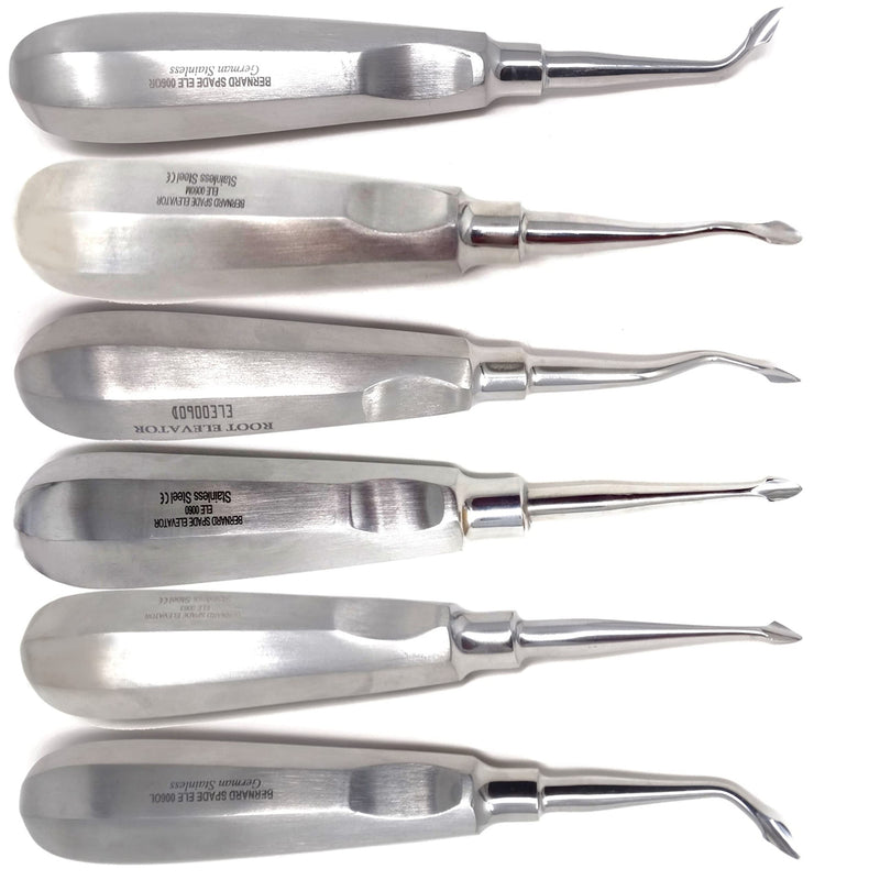 Set of 6 Premium Grade Dental Tooth Surgery Bernard Spade Concave Curved Root Tip Elevators, Stainless Steel Dental Instrument …