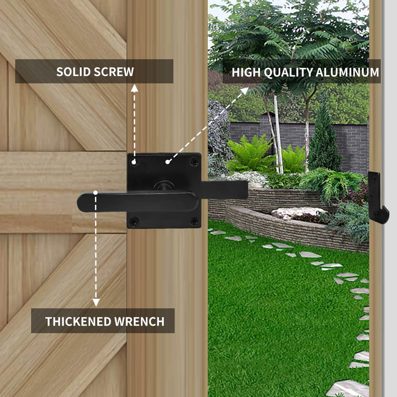 Gate Latch Heavy Duty for Wooden Fence, Left Inswing Aluminum Double Side Swinging Door Latch Gate Hardware (Black Finish)