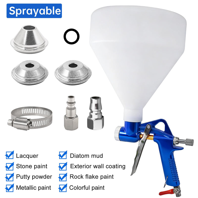 Air Texture Gun, Drywall Hopper Sprayer with 3 Nozzles, 1.5 Gallon Blue