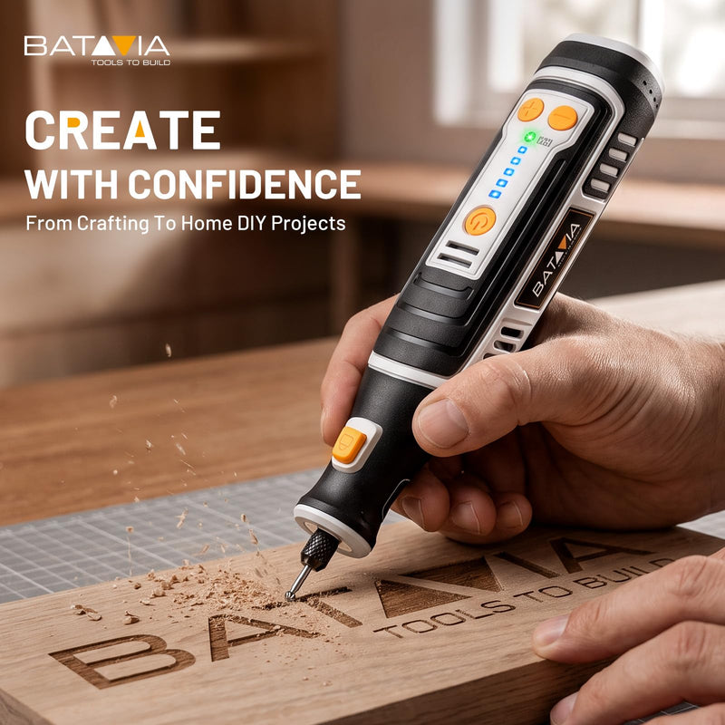 BATAVIA 8V Cordless Rotary Tool, 5 Speed 117PCS Kit for Engrave/Sand/Drill