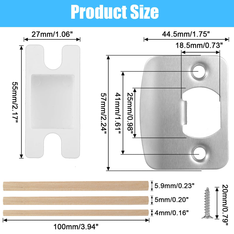 12 Pack Door Strike Plate Repair Kit - Stainless Steel Door Latch Restorer & Reinforcement Plate with Dust Box, Screws & Wood Dowels for Home, Office Doors Frame Fix (Silver)