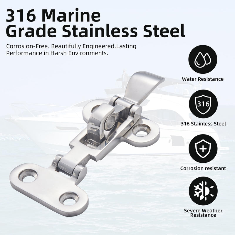 Marine Grade 316 Stainless Steel Heavy Duty Boat Hatch Latch - Anti-Rattle Lockable Toggle Hold Down Clamp, Pontoon Gate & Trailer Hatch Hardware, 2 Pack