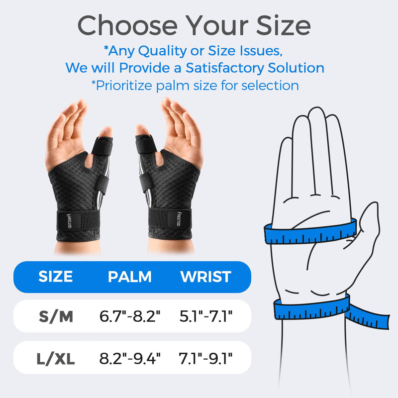 FREETOO Ergonomical Thumb Brace Support Right Hand or Left Hand for Arthritis Pain and Support, Thumb Spica Splint for Trigger Thumb, Thumb Stabilizer for Tendonitis, Sprain (S/M White/Black) S/M - Fit both hands White / Black