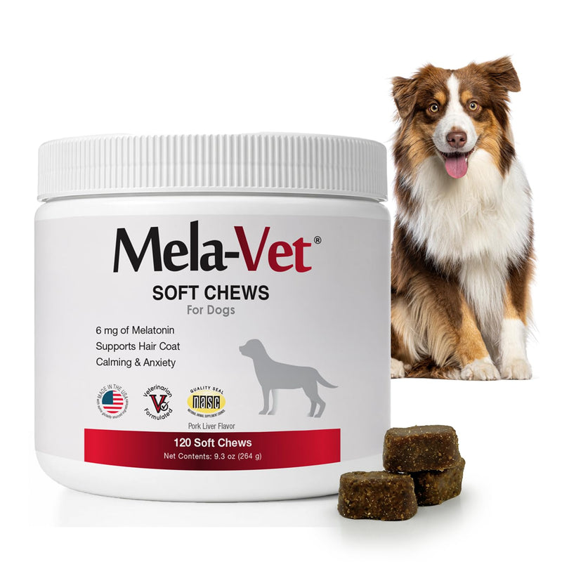 Melatonin Calming Soft Chews for Dogs, Vet-Formulated to Provide Relaxation & Anxiety Relief, Helps Reduce Stress & Tension-Supports Healthier Skin & Coat.120 Tasty Soft Chews.