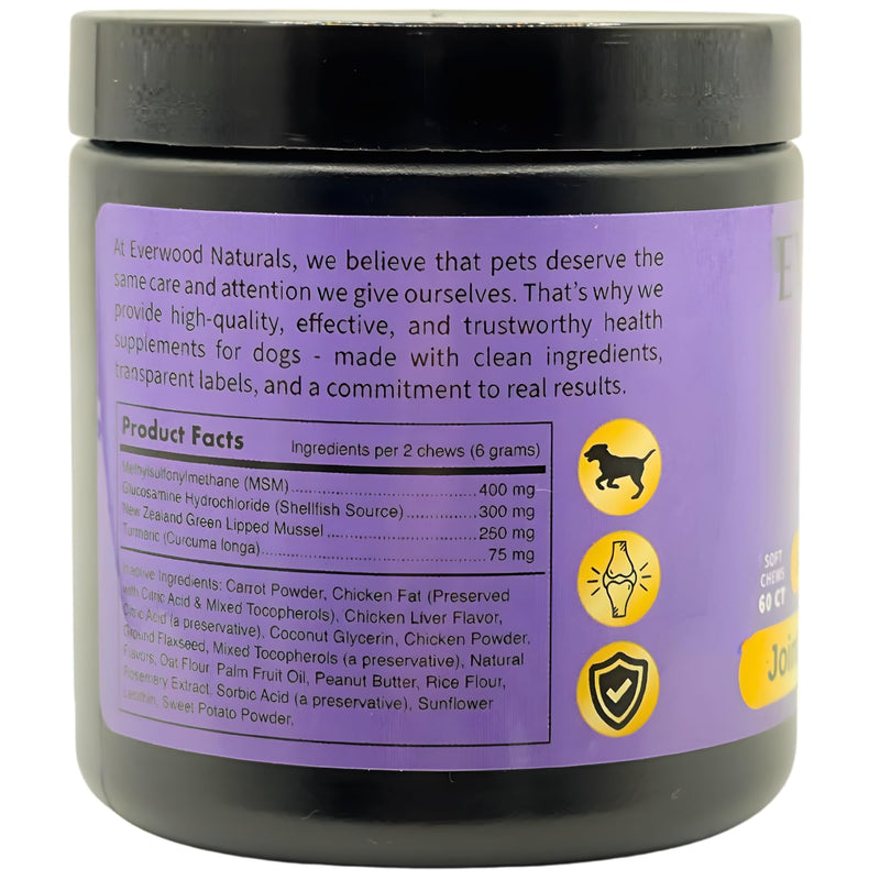 Premium Joint & Mobility Support Soft Chews for Dogs – Glucosamine, MSM, Green Lipped Mussel & Turmeric – Dog Hip & Joint Supplement – 60 Soft Chews