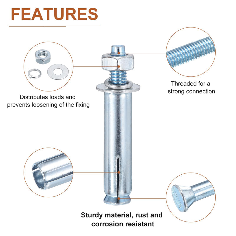 5/16" x 2-1/2" Hex Nut Sleeve Anchors - 15Pack - Good for Concrete Dry Brick Block Walls - Carbon Steel - Silver 15 5/16" x 2-1/2"