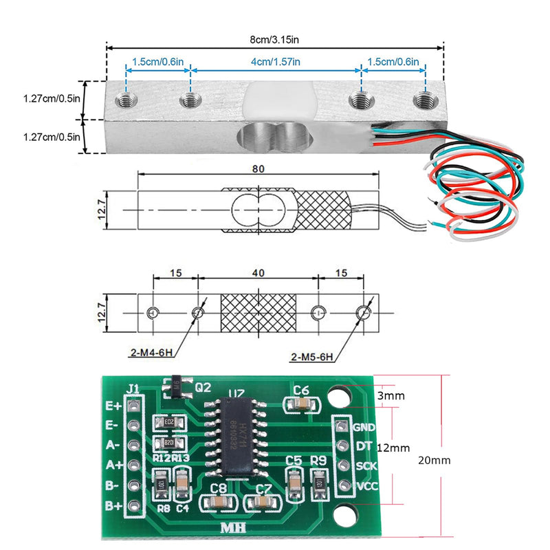 2sets 20kg Load Cell kit loadcell Weight Sensor with HX711 Load Cell Amplifier Weighing Sensor Module for DIY Kitchen Scale 2sets (20kg + HX711)