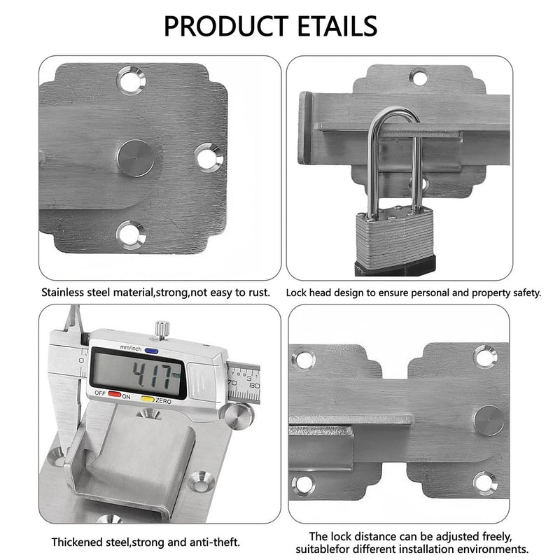 Flip Gate Latch Lock with Padlock Hole, Heavy Duty Stainless Steel Door Latch for Outdoor Wooden Fence, Swing Open Gate, Double Gate, Barn Door, Shed, Vinyl Fence, Yard (Silver (1 Pcs)) Silver (1 Pcs)