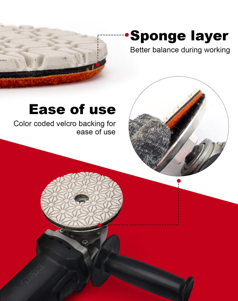 Casaverde 3 Step Diamond Polishing Pads 4 Inch Dry or Wet for Granite Marble 3-step polishing pads