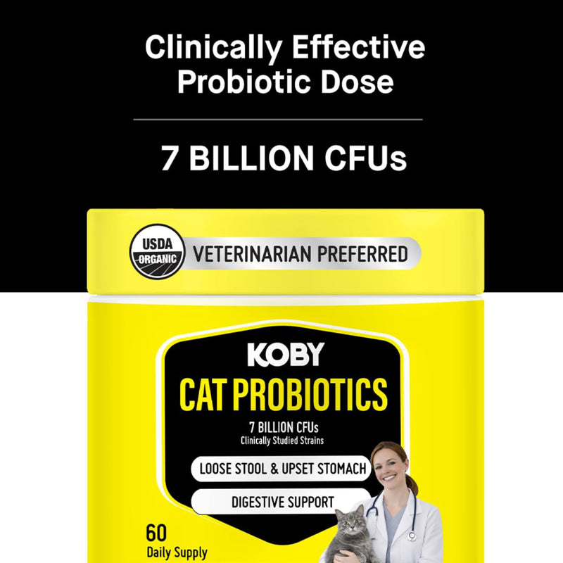 Koby Cat Probiotics | Daily Digestive Support for Sensitive Cats | Helps Loose Stool & Upset Stomach | Certified Organic | Vet Preferred, Clinical Dose | Easy-to-Use Powder