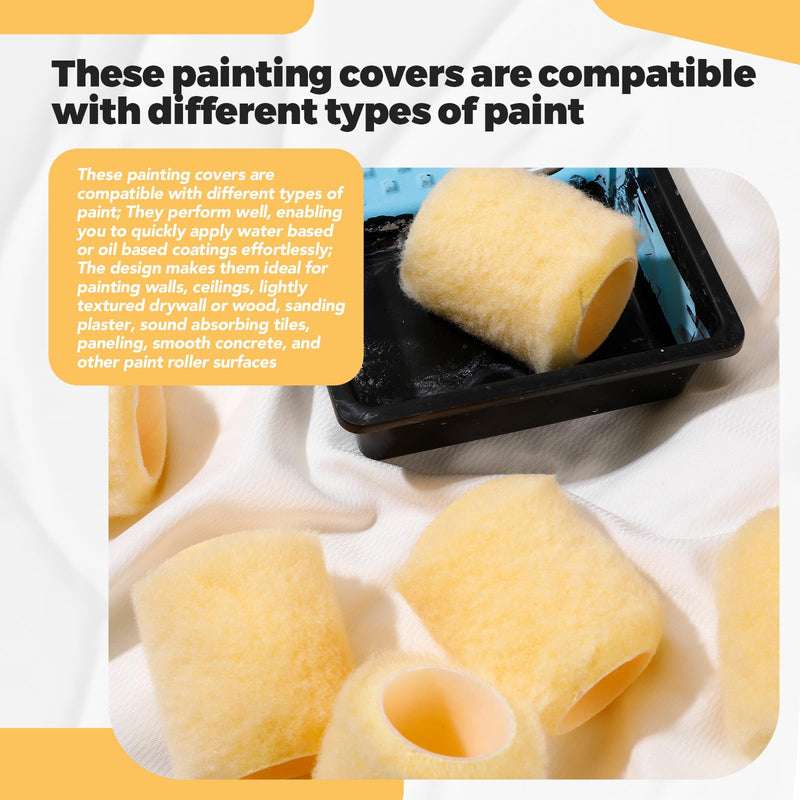 Pinkunn 36 Pcs 3 Inch Paint Rollers Brush Covers,3/8" Naps,Yellow Yellow