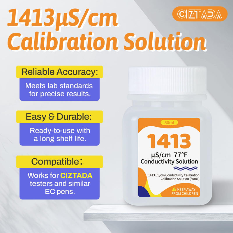 1413 μS/cm Calibration Solution 50mL Conductivity Standard Calibration Solution Kit 4-Pack for EC TDS Meter Hydroponics Conductivity Tester