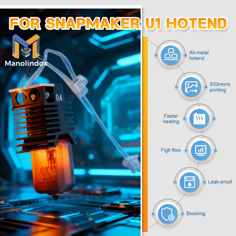 3Pcs 0.4mm U1 Hotend for Snapmaker U1 Hotend 24V 48W Ceramic Heating Block, with Brush and Cleaning Needle Silicone Socks and Kit Tools