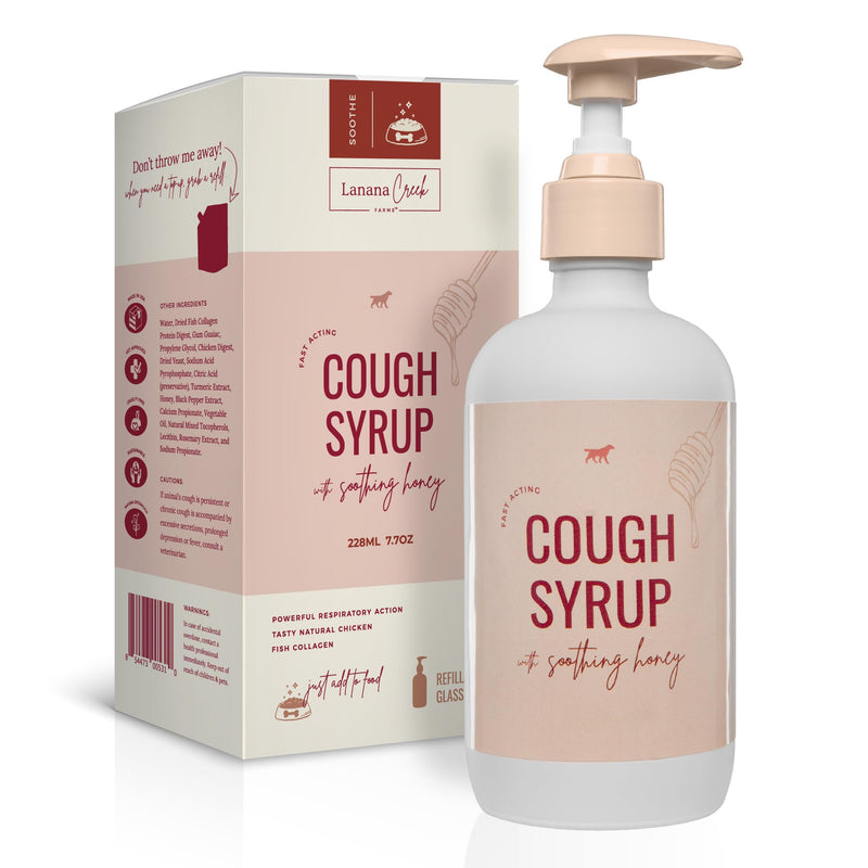 Lanana Creek Farms® Dog Cough Syrup with Honey, 240ml/7.7oz, Pump Dispenser | Cough, Throat Irritation, Respiratory Discomfort Relief | Easy to Administer | Vet Approved | Made in the USA 7.7 Ounce