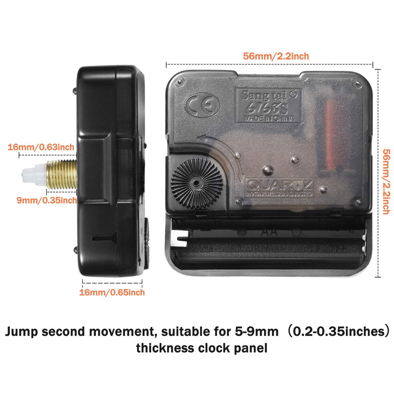 2 Pieces High Torque Long Shaft Clock Movement Mechanism with 5 Different Pairs of Hands Clock Repair Parts Replacement 16 mm