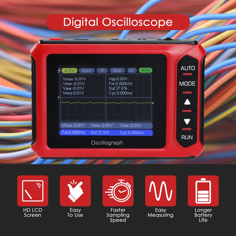 Handheld Digital Oscilloscope 2.8" Portable Automotive Oscilloscope Kit, 10MHz Bandwidth/48MS/s, Auto/Normal/Single Trigger, DDS Signal Generator (14 Waveforms) Mini Oscilloscope