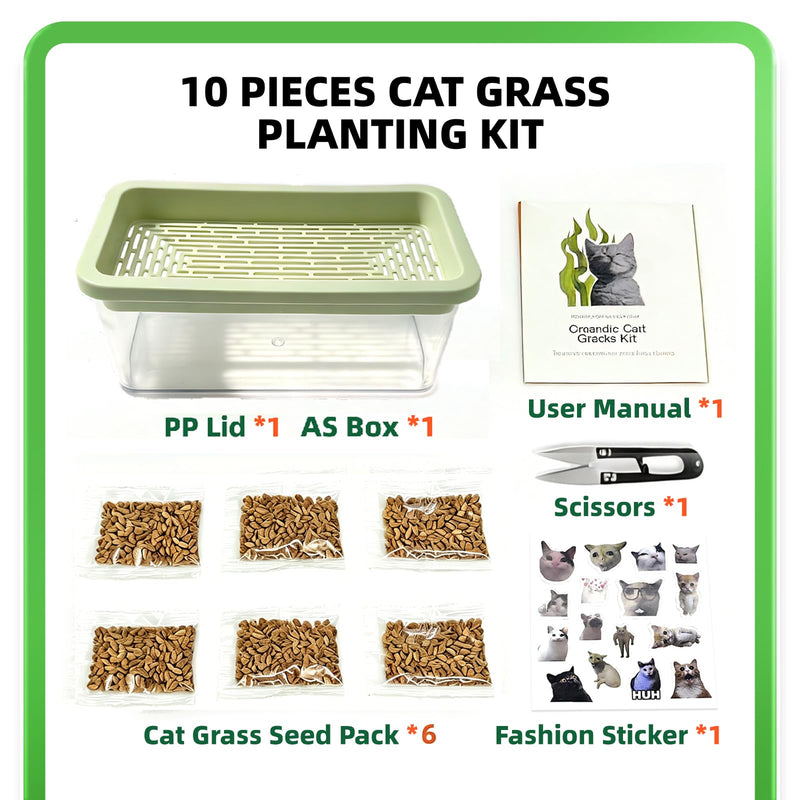 Hydroponic Cat Grass Kit with 6 Pack Non GMO Seeds & Scissors - Cat Grass for Indoor Cats, Helps Cat with Hairballs & Digestion, Easy 3-Step Setup (Food-Safe PP&AS, Plant 3-6 Times)