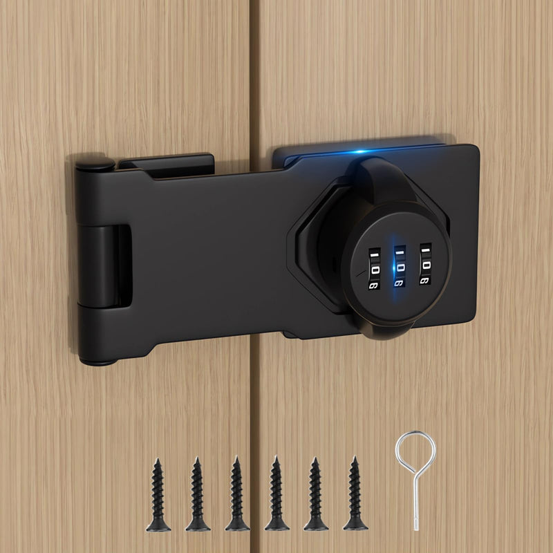Closet Locks for Double Doors - Keyless Cabinet Lock with Code - 3-Digit Combination Password Pantry Locks Latch Sliding Closet Door Lock for Shed Folding Double Cupboard Door Black 2 Pack