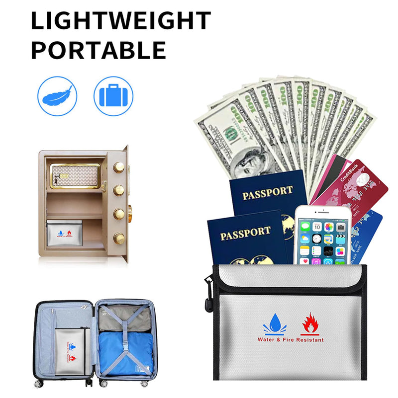 Fireproof Document Bag,Including a Set of fire-Resistant Wallet Security Pouches 9 x 7 in with a Non-irritating Silicone Coating,for Secure Storage of Cash, Important documents