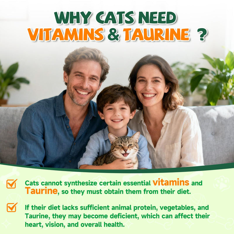 Taurine for Cat Vitamins Treat - 70 Days Supply Cat Multivitamin for Cats, Supports Feline Heart & Vision, Skin Coat, Joint, Immune, Digestion, 19 in 1 Taurine Supplement for Cats Taurine, Mineral