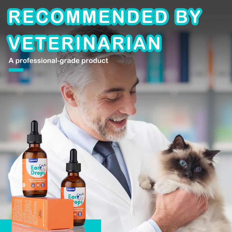 Dog Ear Drops, Dog Ear Cleaner Drops, Ear Infection Treatment for Dogs and Cats, Natural Herbal Ear Cleaning Solution for Dirty,Itchy,Smelly,Inflammed Pet Ears, 2 oz*2 with Dropper 2 fl oz*2