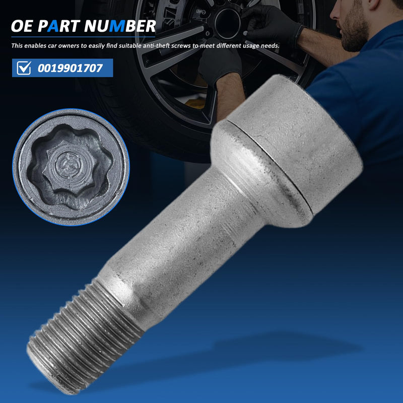 MUNIK 5-Piece Wheel Lock Bolt Set with Key Adapter for Mercedes-Benz AMG C300 E300 E350 S400 S450 GLC300 S500 CLS450 ML300 ML320 ML350 ML400 C43 C63 GLC43 S63 S65 Peat# 0019901707