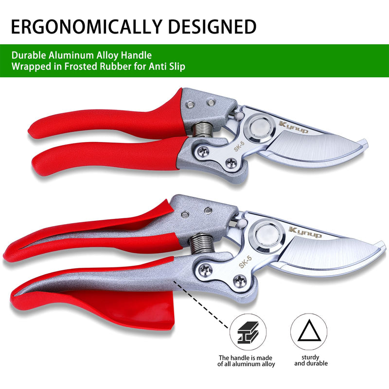 Kynup Pruning Shears for Gardening, Garden Hand Shears, Professional Bypass Pruner Hand Shears Heavy Duty, Pruners for Gardening, Garden Clippers, Hedge Shears, Garden Tools(Red) V11 Red