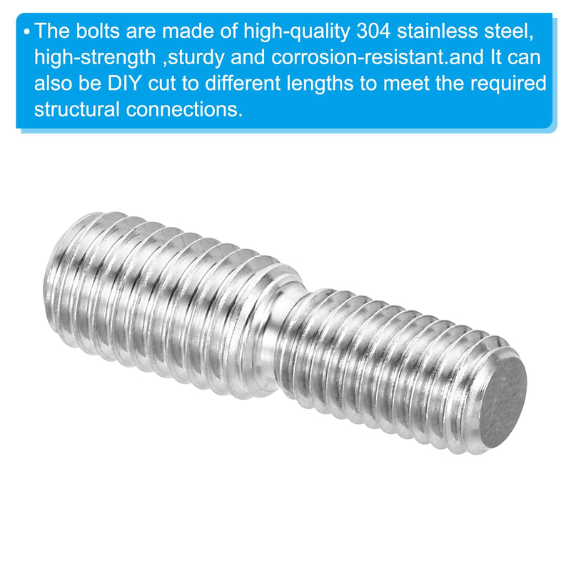 PATIKIL M10x20mm to M12x20mm Double End Threaded Stud Screw Bolt, 10 Pack 304 Stainless Steel Rod Bolts Thread Reducer Adapter for Furniture Fastener, Hardware Connectors