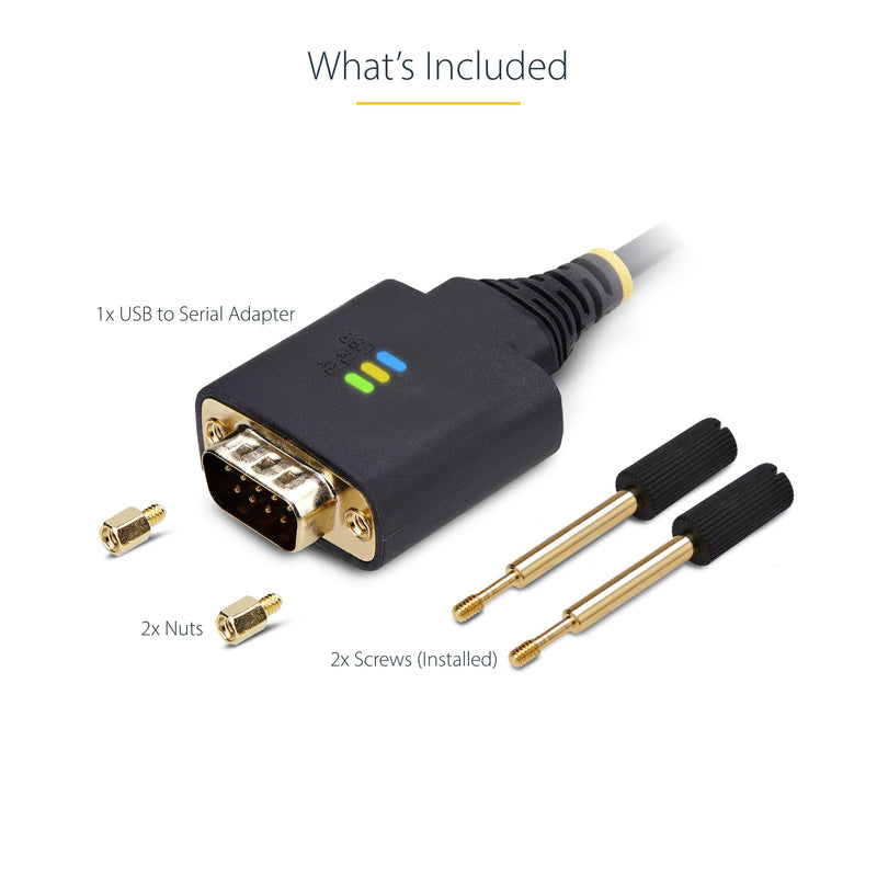 StarTech 3ft USB to Serial Adapter Cable, FTDI (1P3FFCB-USB-SERIAL) | USB-A to DB9 RS232, Interchangeable DB9 Screws Nuts, COM Retention, LED Indicators 3.3ft