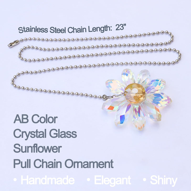 LEFERS Ceiling Fan Pull Chain, 2 Pieces 1.8" Crystal Glass Flower Pendants with 24" Ceiling Fan Chain Extender and Connector (Crystal AB) Crystal AB