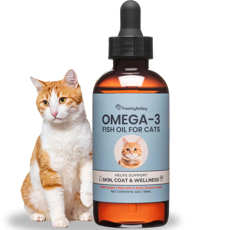 Omega 3 Fish Oil for Cats from Wild Caught Fish - Promotes Healthy Skin, Shiny Coat, & Strong Joints - Minimizes Cat Dandruff - 4 oz Approx. 157 Servings - Human-Grade Clean Ingredients