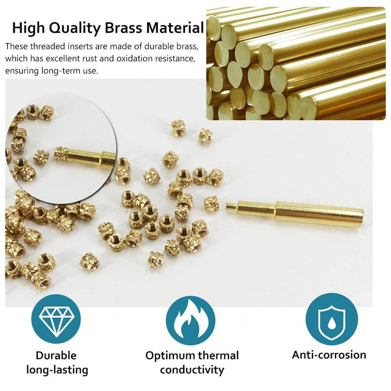 130Pcs Threaded Inserts Heat Set Inserts Kit M3x4x5 Brass Insert Nut with Soldering Iron Tip for 3D Printed Plastic Materials (130pcs) M3x4x5