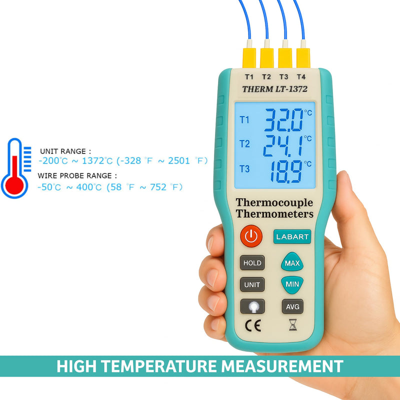 LABART 4-Channel K-Type Digital Thermometer Thermocouple Sensor -200~1372°C/2501°F Sensor