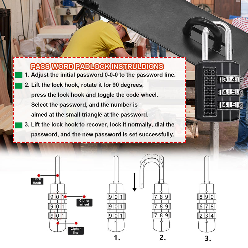 5 Inch Door Locks Hasp Latch 2 Pack,304 Stainless Steel Safety Padlock Clasp Hasp Lock Latch with Combo Lock & Padlock,Heavy Duty Gate Latch Lock with Screws(Black) 5inch-Black