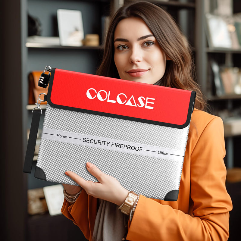 COLCASE Fireproof Document Bag with Lock 5200℉ Heat Insulated Waterproof and Fireproof Bag with Zipper Storage for Money, Documents,Passport and Valuables 15 x 11 inches 5200℉ Bag Silver