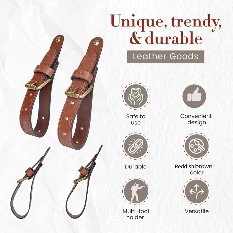 Leather Axe Hangers, Adjustable Wall Straps for Hatchets Tools Gun Display | Adjustable Brass Buckle, Pre-made Hanging Hole , Screw Installation,Set of Two Straps,Stylish Storage & Display, Multi-use