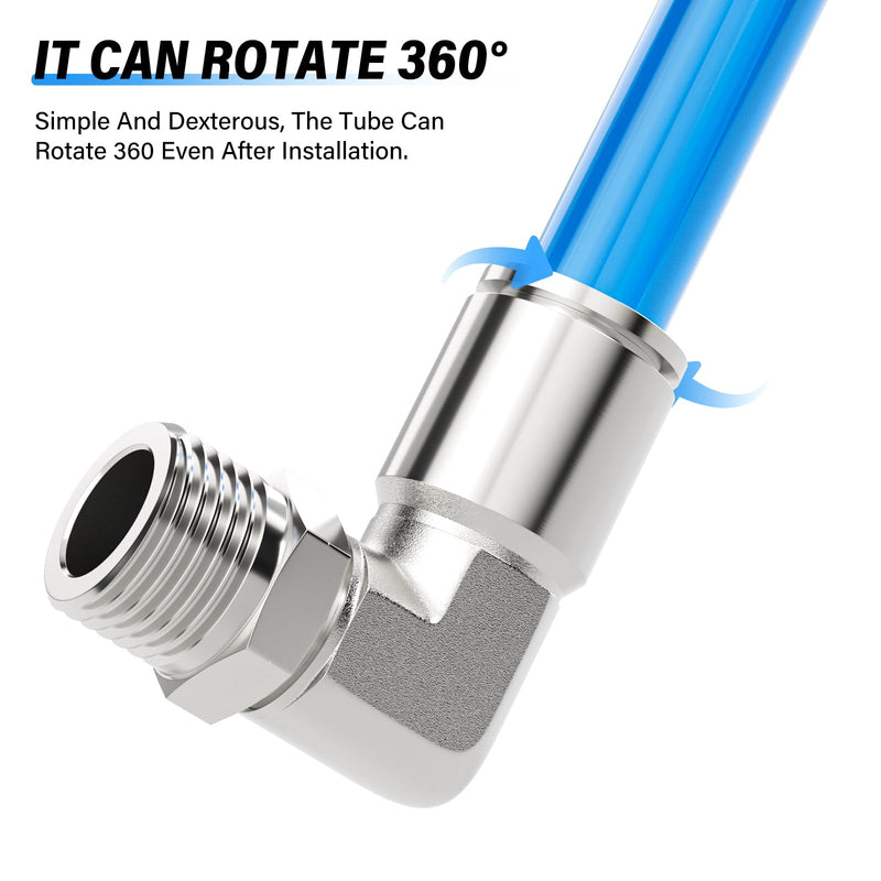 TAILONZ PNEUMATIC 304 Stainless Steel Male Elbow - 3/8 Inch Tube OD x 3/8 Inch NPT Thread 90 Push to Connect Tube Fitting PL-3/8-N3 (Pack of 2) 3/8''OD 3/8''NPT