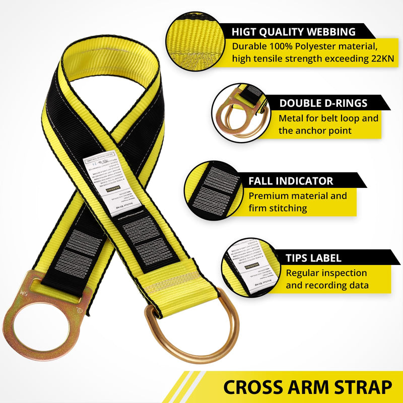TRSMIMA Safety Strap Fall Protection - 3ft 4ft 6ft Cross Arm Strap Anchor Strap Anchorage Lanyard D Ring for Safety Harness 2pack