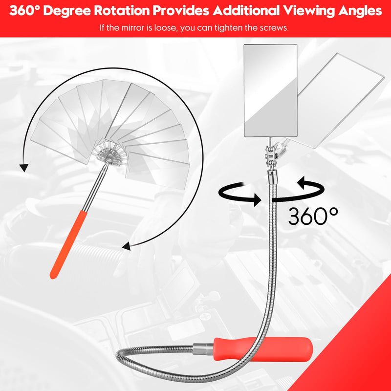 Telescoping Inspection Mirror, Flexible Telescopic Rectangular Inspection Mirror Automotive Extension & Bendable Square Mirror, Extendable Mirror on a Stick for Checking Vehicle Condition-Gift for Men Orange/Orange