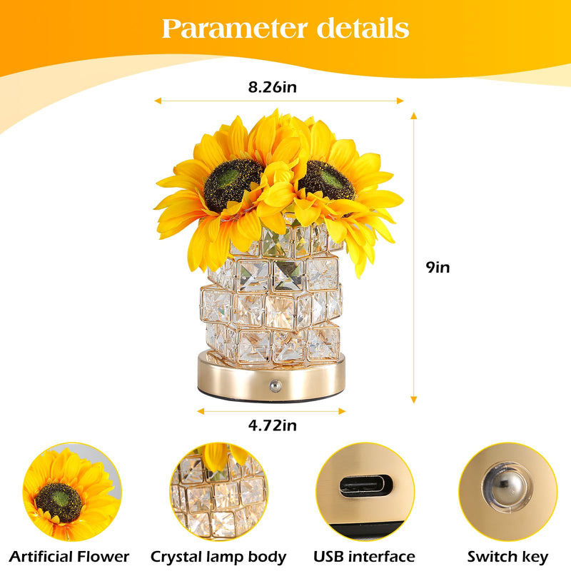 Sunflowers Flower Lamp,Rechargeable Cordless Touch Table Lamp,3-Colour Infinitely Dimming Battery Powered Small Night Light,Gifts for Women Mom for Valentine Day,Mothers Day,Xmas,Birthday