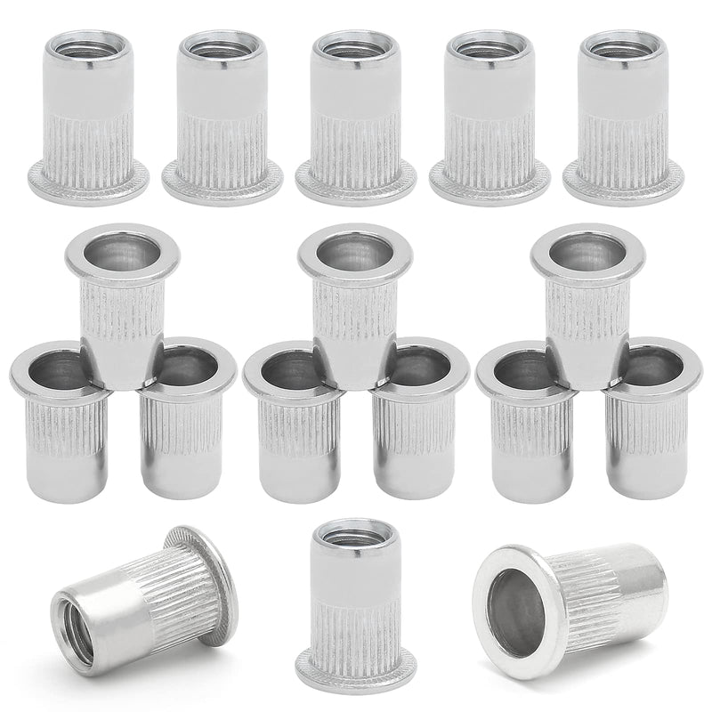 20PCS 5/16"-18 Stainless Steel Threaded Insert Rivet Nut, 5/16-18UNC Rivnuts Flat Head Rivets, Knurled Nutsert Screws Blind Nut 5/16"-18, 20 Pack 304 Stainless Steel